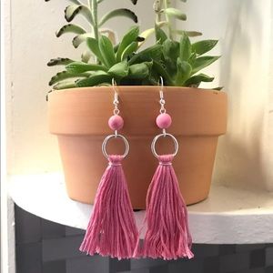 Hand made pink tassel earrings